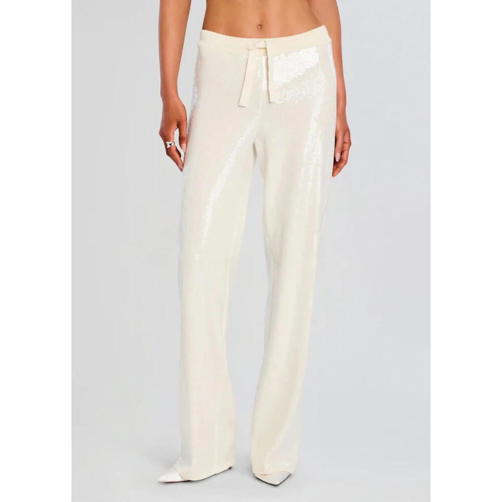 Retrofête NATALIA SEQUIN KNIT  wool PANT winter white size L NWT  $448msrp